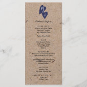 Rustikale Hochzeit | Kraft Paper Monogram Navy Hea Menükarte (Rückseite)
