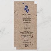 Rustikale Hochzeit | Kraft Paper Monogram Navy Hea Menükarte (Vorne/Hinten)