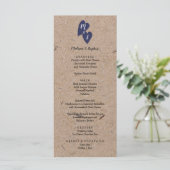 Rustikale Hochzeit | Kraft Paper Monogram Navy Hea Menükarte (Stehend Vorderseite)