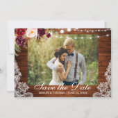 Rustikale Hochzeit Lace Burgundy Floral Save the D Save The Date (Vorderseite)