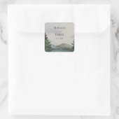 Rustikale Hochzeit & Lake Evergreen Quadratischer Aufkleber (Tasche)
