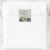 Rustikale Hochzeit & Lake Evergreen Quadratischer Aufkleber (Tasche)