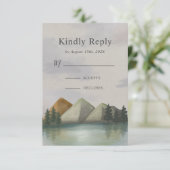 Rustikale Hochzeit & Lake Evergreen RSVP Karte (Stehend Vorderseite)