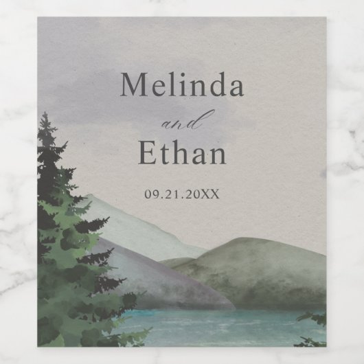 Rustikale Hochzeit & Lake Evergreen Weinetikett (Einzelnes Label)