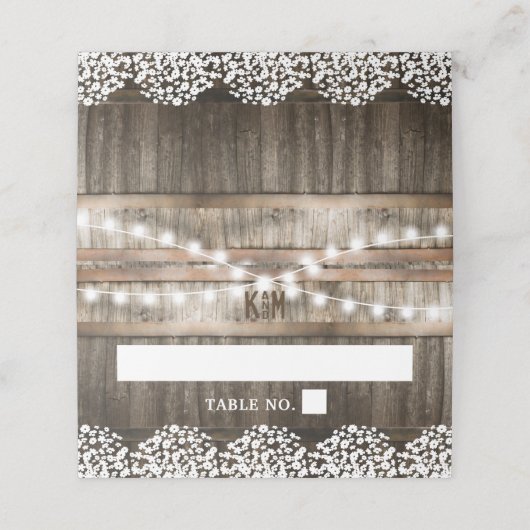 Rustikale Hochzeit | Lichtereihe Platzkarte (Außenseite Aufgefaltet)