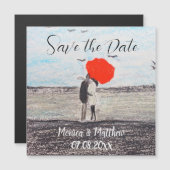 Rustikale Hochzeit Liebe Couple Red Umbrella Magnetkarte (Vorne/Hinten)