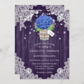 Rustikale Hochzeit Lila und Blue Hydrangea Einladung (Vorne/Hinten)