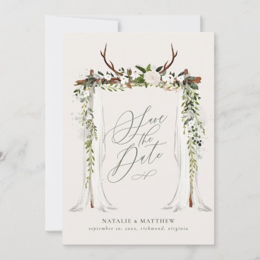 Rustikale Hochzeit mit Baumwolle und Blätterdach Save The Date (Vorderseite)