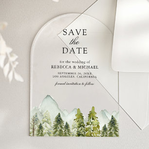 Rustikale Hochzeit mit Bergkiefern - Save-the-Date Acryleinladungen