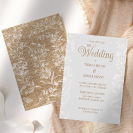 Rustikale Hochzeit mit blauem Burlap-Blumenzahn Einladung