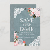 Rustikale Hochzeit mit blauem Burlap Lace und Blum Save The Date (Vorne/Hinten)