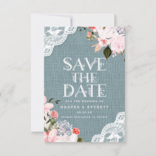 Rustikale Hochzeit mit blauem Burlap Lace und Blum Save The Date