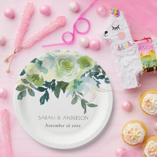 Rustikale Hochzeit mit blauem grünem Blumengestein Pappteller (Party)