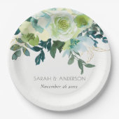 Rustikale Hochzeit mit blauem grünem Blumengestein Pappteller (Vorderseite)