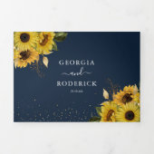 Rustikale Hochzeit mit blauen Sonnenblumen Dreifach Gefaltete Einladung (Cover)