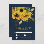 Rustikale Hochzeit mit blauen Sonnenblumen RSVP Karte (Vorne/Hinten)