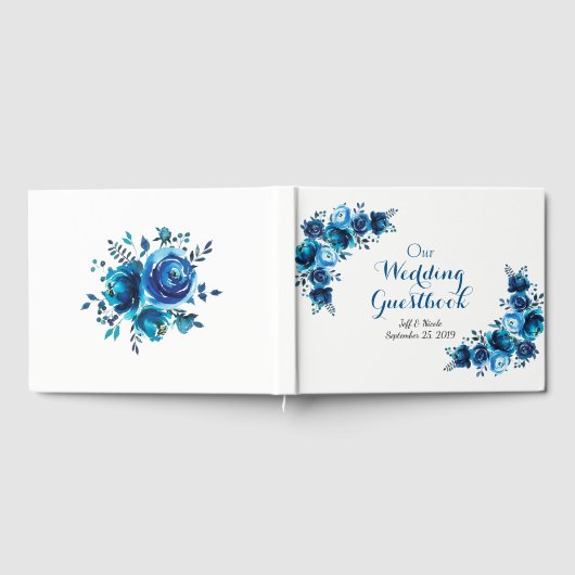 Rustikale Hochzeit mit blauer Flora Gästebuch (Voll)