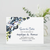 Rustikale Hochzeit mit blauer Flora Save The Date (Stehend Vorderseite)
