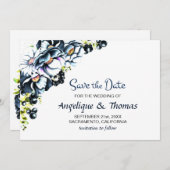 Rustikale Hochzeit mit blauer Flora Save The Date (Vorne/Hinten)