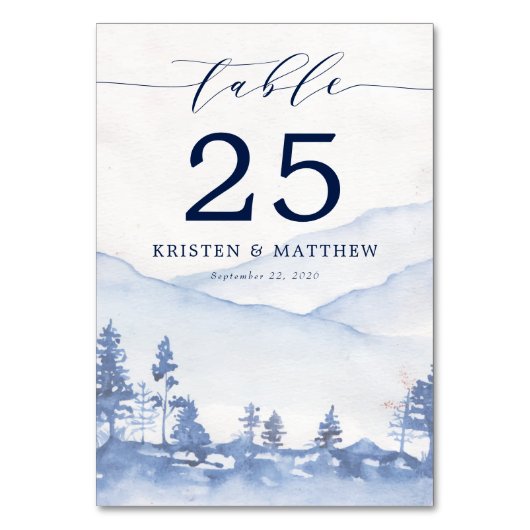 Rustikale Hochzeit mit blauer Wasserfarbe Tischnummer (Rückseite)