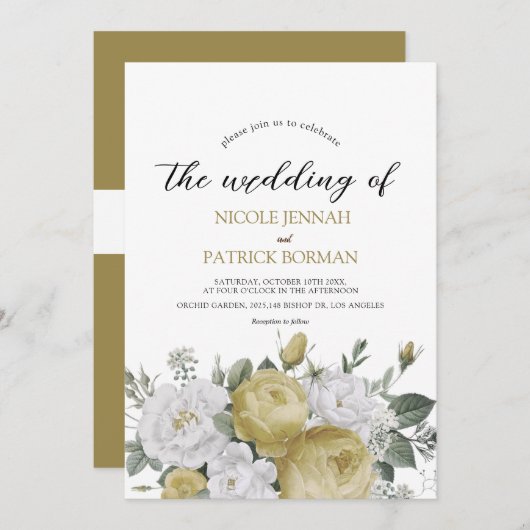 Rustikale Hochzeit mit Blumen Einladung (Vorne/Hinten)