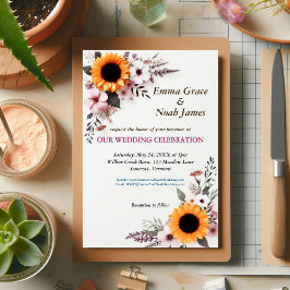 Rustikale Hochzeit mit Blumen Einladung