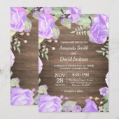 Rustikale Hochzeit mit Blumen Einladung Lila Wasse (Vorne/Hinten)