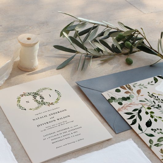 Rustikale Hochzeit mit Blumenkranz in Aquarellen Save The Date