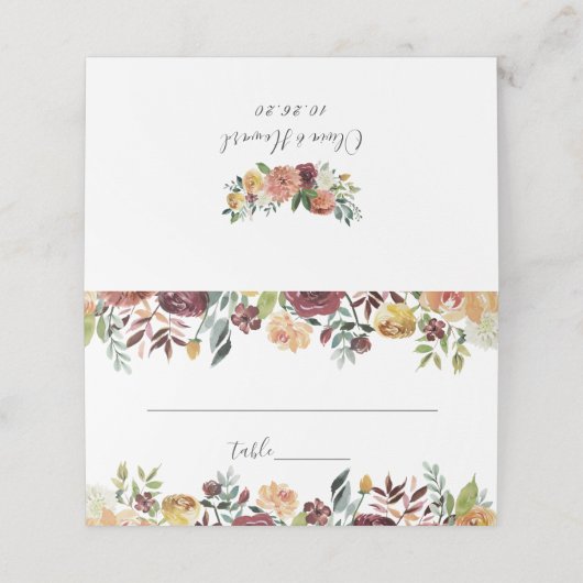 Rustikale Hochzeit mit Burgunder Orange Wasserfarb Platzkarte (Außenseite Aufgefaltet)