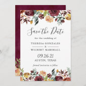 Rustikale Hochzeit mit Burgundy Bloom Watercolor Save The Date (Vorne/Hinten)