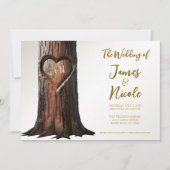 Rustikale Hochzeit mit Carved Heart Tree Einladung (Vorderseite)
