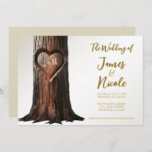 Rustikale Hochzeit mit Carved Heart Tree Einladung
