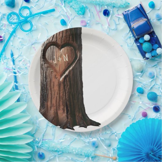 Rustikale Hochzeit mit Carved Heart Tree Pappteller (Party)