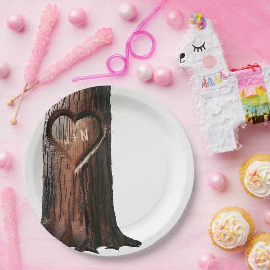 Rustikale Hochzeit mit Carved Heart Tree Pappteller (Party)