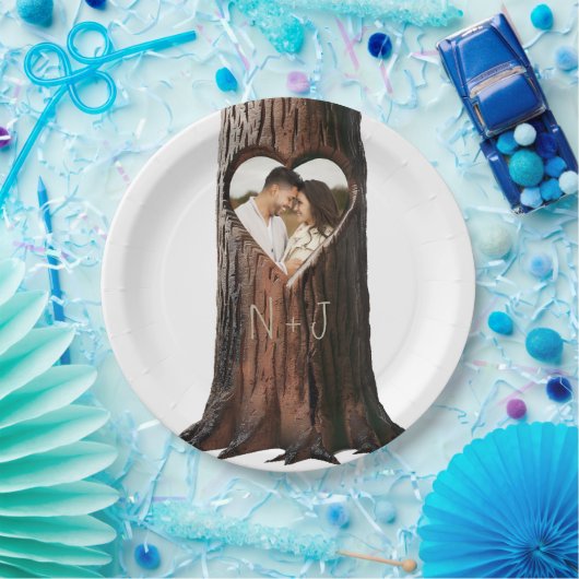 Rustikale Hochzeit mit Carved Heart Tree Pappteller (Party)