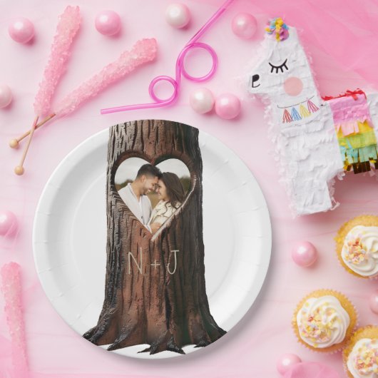 Rustikale Hochzeit mit Carved Heart Tree Pappteller (Party)