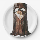 Rustikale Hochzeit mit Carved Heart Tree Pappteller (Vorderseite)