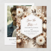 Rustikale Hochzeit mit digitaler Flora Save The Date (Vorne/Hinten)