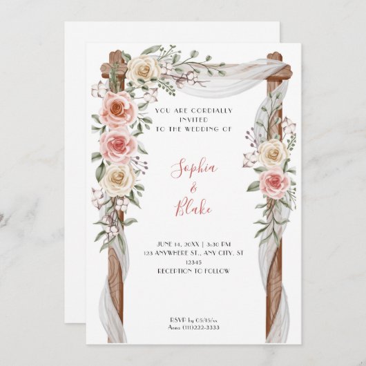 Rustikale Hochzeit mit Flora Arch Einladung (Vorne/Hinten)