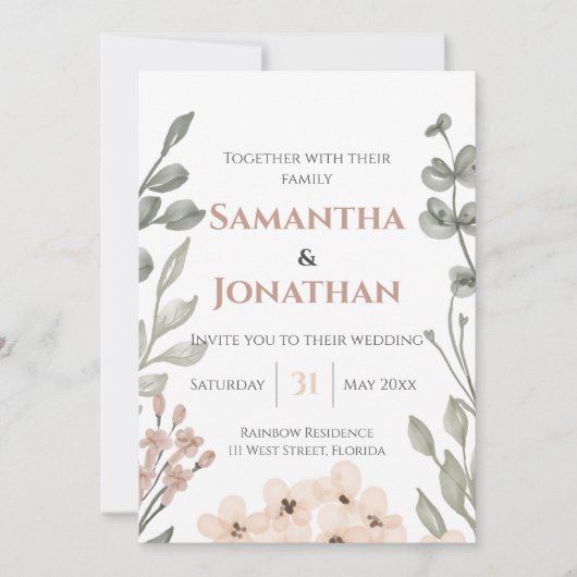 Rustikale Hochzeit mit Flora und Fauna Einladung (Vorderseite)