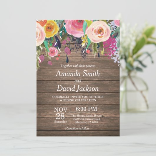 Rustikale Hochzeit mit Flora und Fauna Einladung (Stehend Vorderseite)