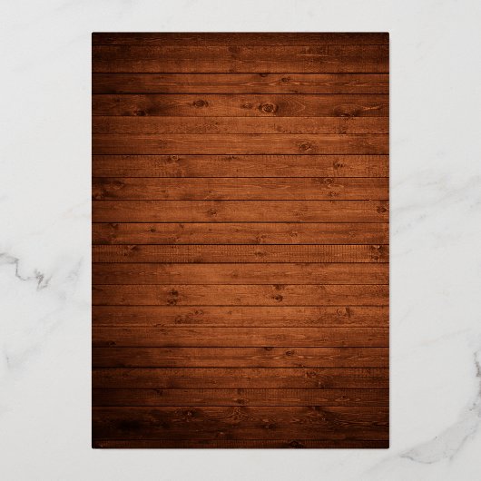 Rustikale Hochzeit mit floralen Holzmöbeln Folieneinladung (Rückseite)