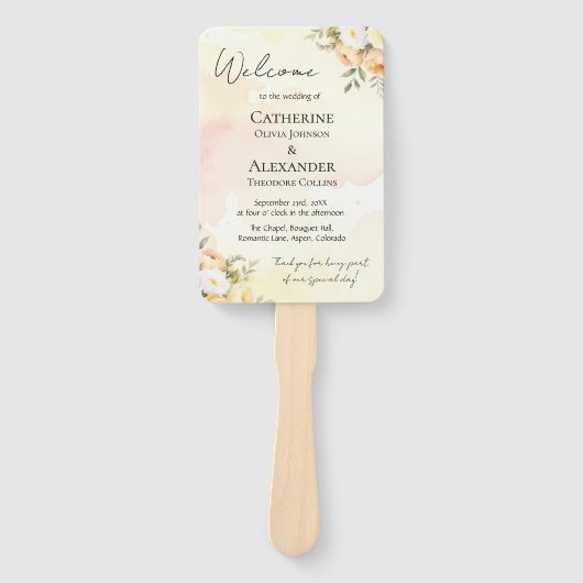 Rustikale Hochzeit mit floraler Wasserfarbe Fächer (Vorderseite)