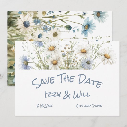 Rustikale Hochzeit mit Gänseblümchen und verblasst Save The Date (Vorne/Hinten)