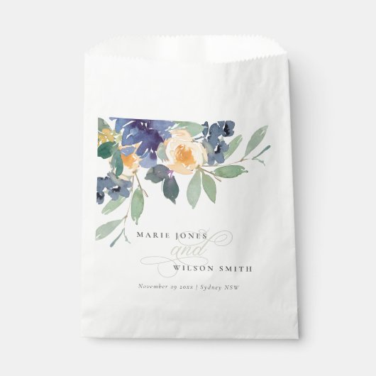 Rustikale Hochzeit mit gelbem Blau Geschenktütchen (Vorderseite)