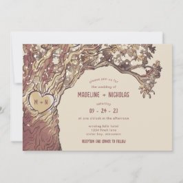 Rustikale Hochzeit mit gemeißeltem Herzen Einladung