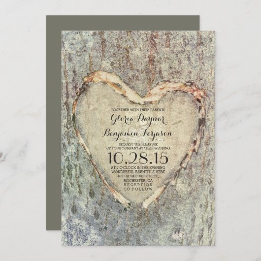 Rustikale Hochzeit mit gepflasterten Herzmuscheln Einladung (Vorne/Hinten)