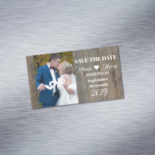 Rustikale Hochzeit mit grauem Barnwood retten das  Magnetische Visitenkarte (Beispiel)