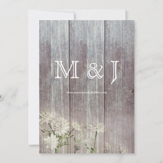 Rustikale Hochzeit mit grauem Holz Einladung (Rückseite)