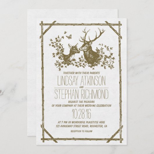 Rustikale Hochzeit mit Hirsch Einladung (Vorne/Hinten)